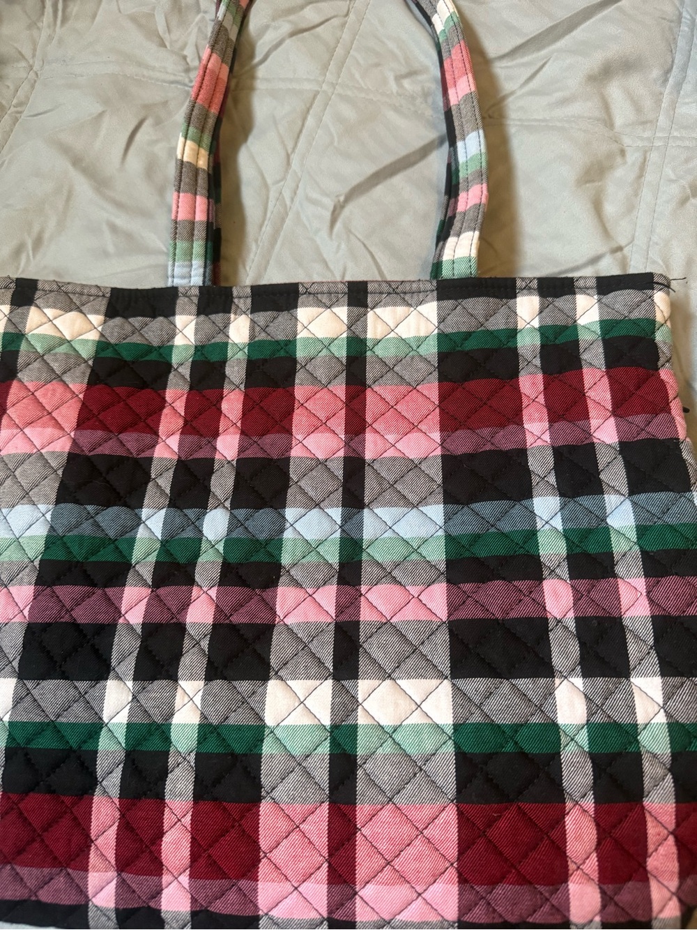 Vera Bradley Quilted Plaid Tote Bag in Red, Black & Green